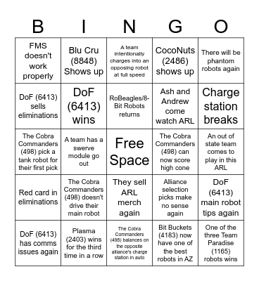 ARL July Bingo Card