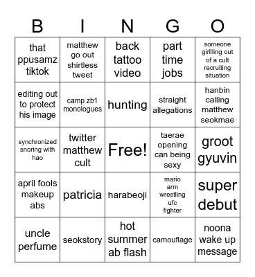 Seok Matthew Bingo Card