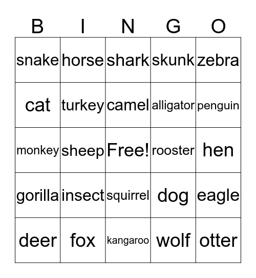 Los Animales Bingo Card