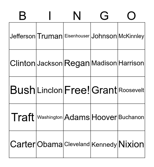 President's Bingo Card