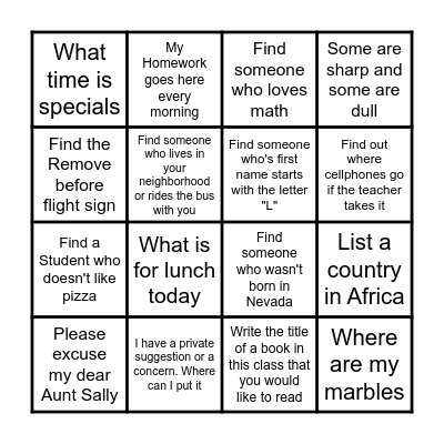 Classroom Scavenger Hunt Bingo Card