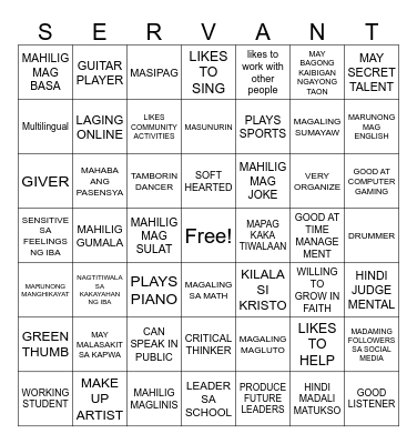 VBS adult Edition Bingo Card