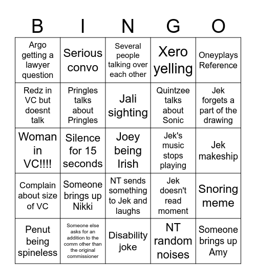 Jek Bingo Card