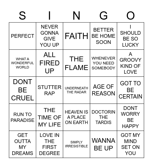 834 TOP 25 SONGS OF 1988 Bingo Card