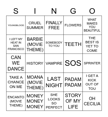 835 MIXED UP REQUESTS Bingo Card