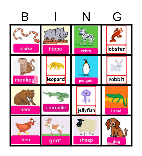 BINGO Animal Bingo Card
