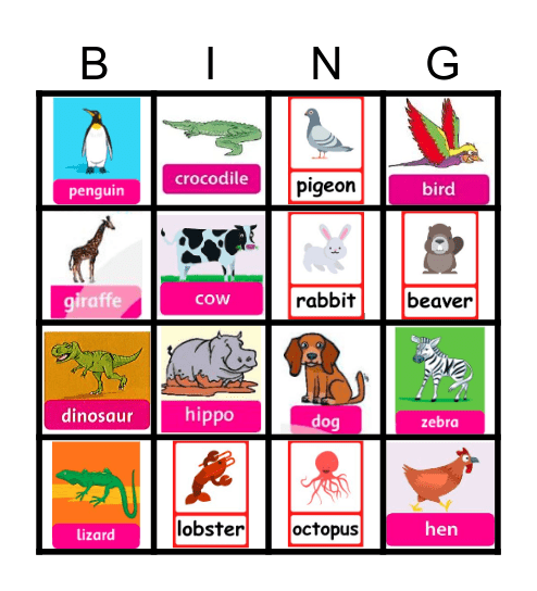 BINGO Animals Bingo Card
