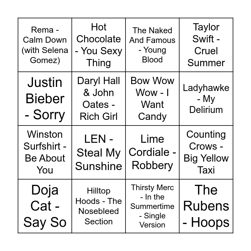Round 1 Bingo Card