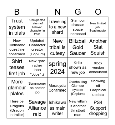 FFXIV Fanfest Bingo Card