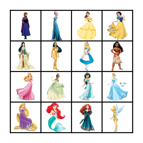 Round 4 - Disney Princesses Bingo Card