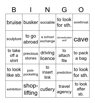 Vocabulary Revision Bingo Card