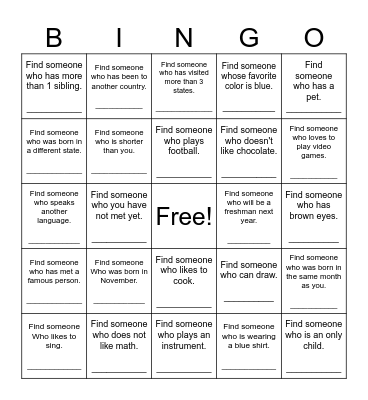 Find Someone Who Bingo Card