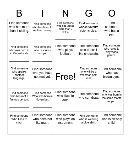 Find Someone Who Bingo Card