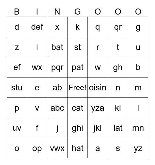 Bingo ceoil Bingo Card