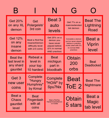 GD Bingo Card