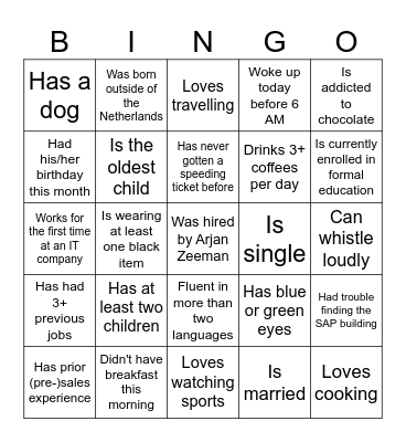 First who has 8 matches wins! Bingo Card