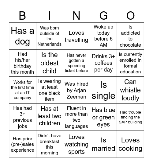 First who has 8 matches wins! Bingo Card