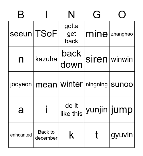 Untitled Bingo Card