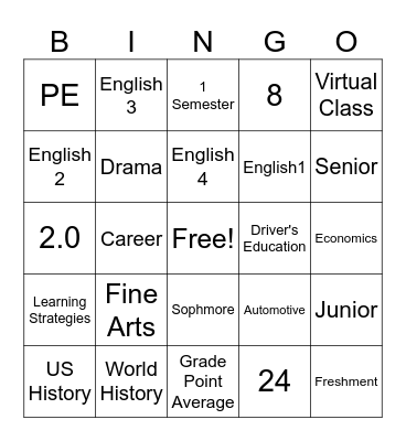High School Graduation Requirement Bingo Card