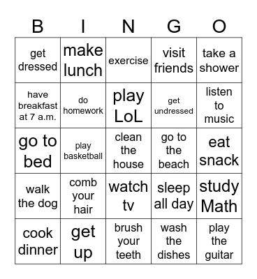Daily Routine Bingo Card