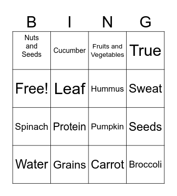 Healthy Me Bingo Card