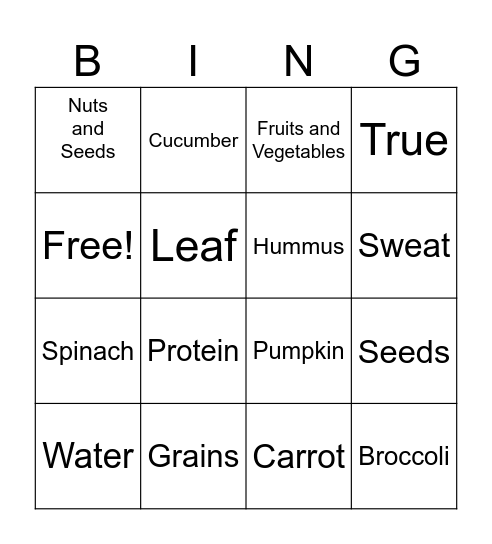 Healthy Me Bingo Card