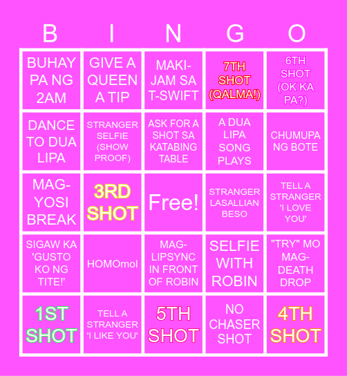 Robin's Makasalanang Bingo Card