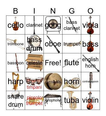 Instrument Bingo Card