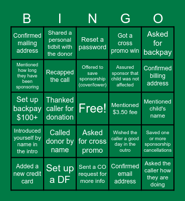 Engagement Call Listening Bingo Card