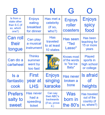 Welcome Back 2022/2023! Bingo Card