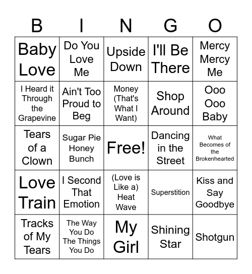Motown Bingo Card