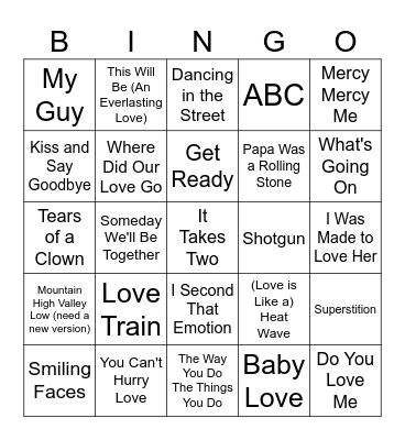Motown Bingo Card