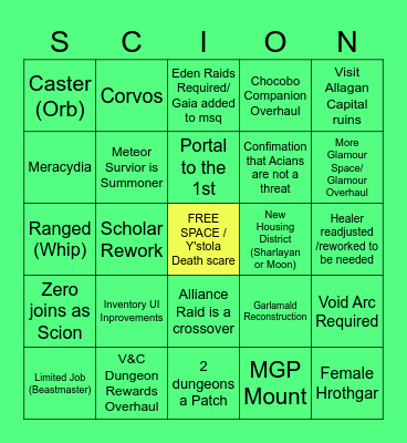 Joel's 7.0 Bingo Card Bingo Card