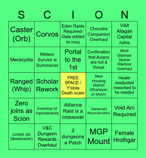 Joel's 7.0 Bingo Card Bingo Card