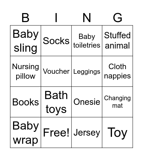 Baby Shower Bingo Card