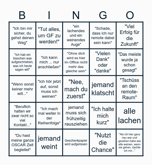 Abschiedsreden-Bingo @OSCAR Bingo Card