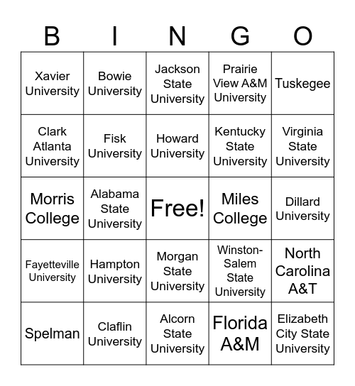 HBCU Bingo Card