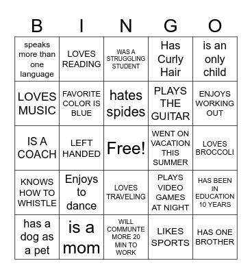 Find Someone Who Bingo Card
