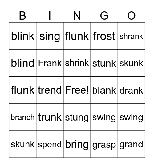 glued sounds Bingo Card