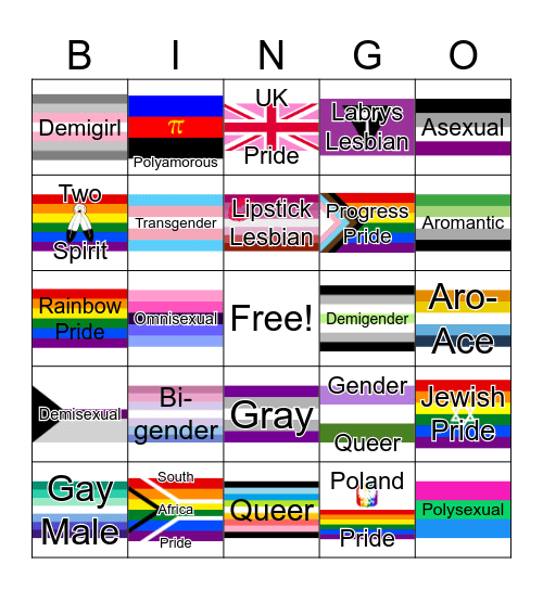 Pride Flag Bingo Card
