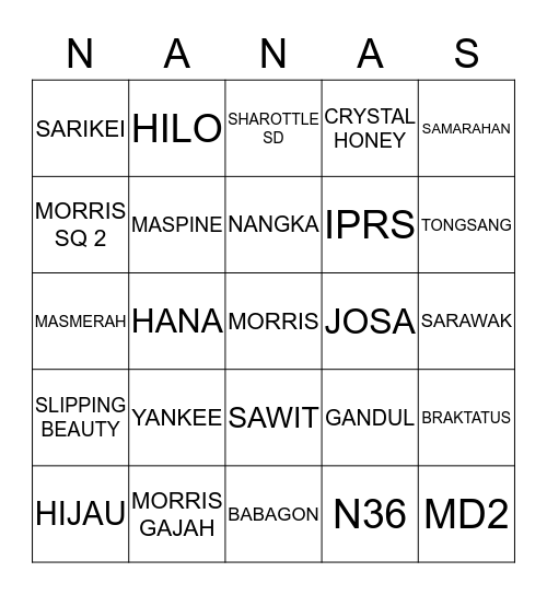 NAMA:                                                                                         Bingo Card