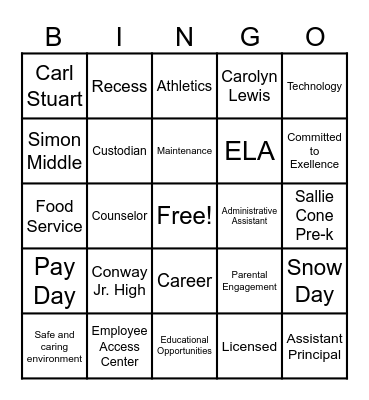 Conway Public Schools Bingo Card