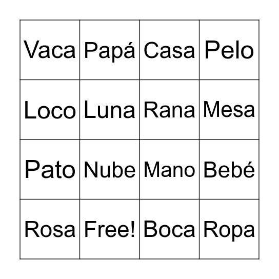 Lotería de Palabras de Julio Bingo Card