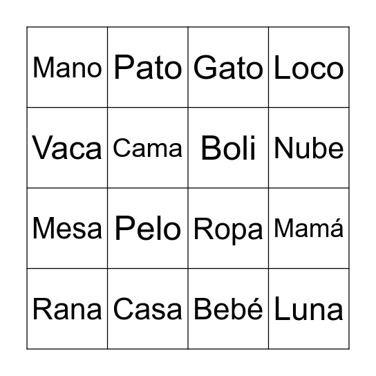 Palabras de Julio Bingo Card