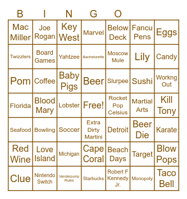 Lindsey & Dylan's Couples Shower Bingo Card