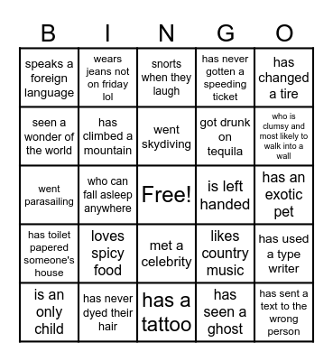Get to know your coworkers Bingo Card