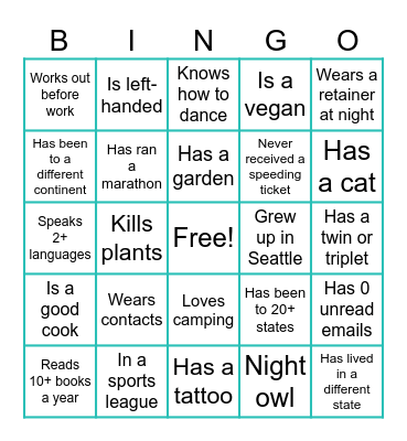 Engagement Team BINGO Card