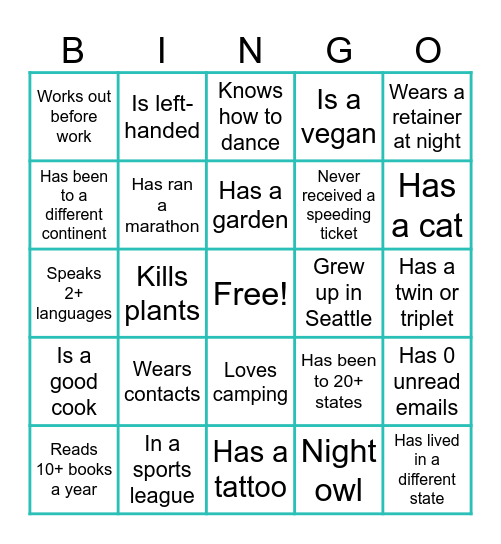 Engagement Team BINGO Card