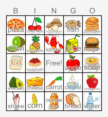 Food Picture Bingo Card