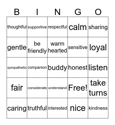 Friendship Bingo Card